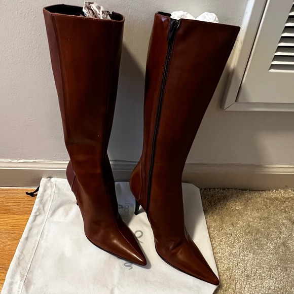Charles David Shoes - Vintage Charles David Italy Brown Leather Pointed Toe Stiletto Knee Boots 7.5